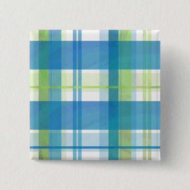 Macaron Carré 5 Cm Madras Plaid Green et Blue (Devant)