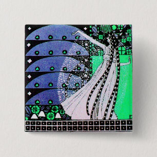 Macaron Carré 5 Cm MAGIE DU PRINTEMPS bleu vif noir blanc vert