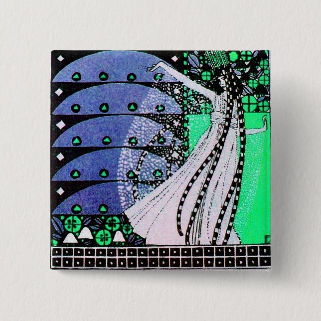 Macaron Carré 5 Cm MAGIE DU PRINTEMPS bleu vif noir blanc vert (Devant)