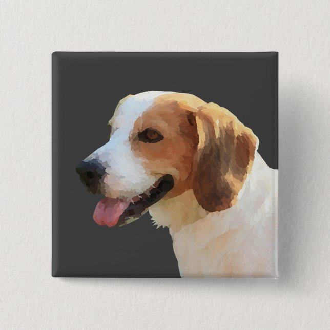 Macaron Carré 5 Cm Magnifique Aquarelle Bouton Pin Happy Beagle (Devant)