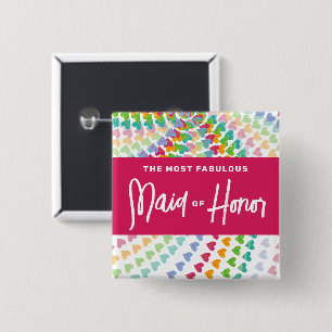 Macaron Carré 5 Cm MAID OF HONOR Rainbow Hearts arrose Mariage