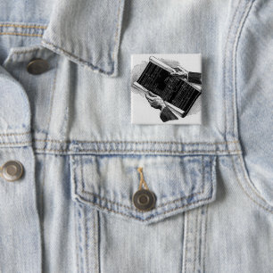 Macaron Carré 5 Cm Mains avec plans architecturaux bleus, entreprise 