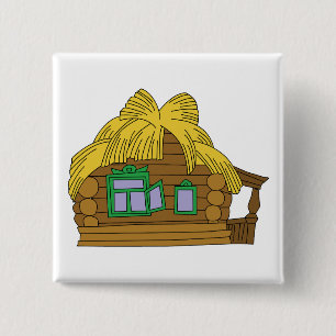 Macaron Carré 5 Cm Maison en rondins slave rustique Toit de chaume tr
