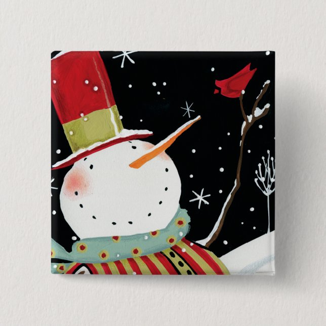 Macaron Carré 5 Cm Maison moderne d'hiver de bonhommes de neige (Devant)