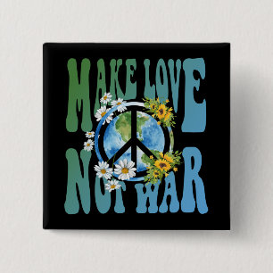 Macaron Carré 5 Cm Make Love Not War Retro Hippie Floral Peace Sign