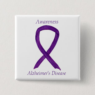 Macaron Carré 5 Cm Maladie d'Alzheimer Ruban violet Peintures d'art p