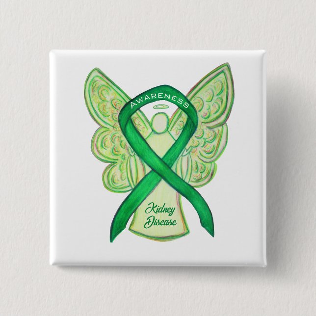 Macaron Carré 5 Cm Maladie du rein Sensibilisation Ruban Ange Épingle (Devant)