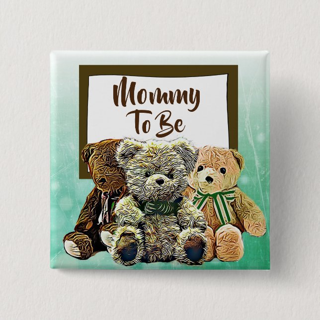 Macaron Carré 5 Cm Maman à être Teddy Bear Baby shower (Devant)