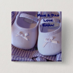 Macaron Carré 5 Cm Maman et Papa aiment Bébé Nom! boutons Chaussons d