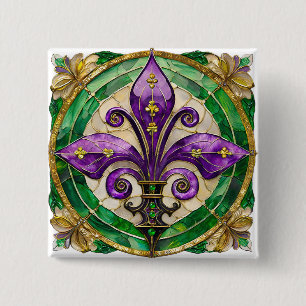 Macaron Carré 5 Cm Mardi Gras Vitrail Fleur di lis