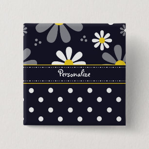 Macaron Carré 5 Cm Marguerites Girly et pois de mod avec le nom