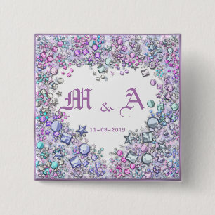 Macaron Carré 5 Cm Mariage de coeur romantique Couple Date Initiales 