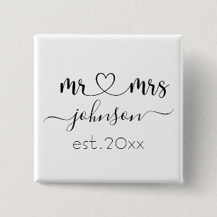 Macaron Carré 5 Cm Mariage Fiançailles Coeur M. Mme Nom personnalisé