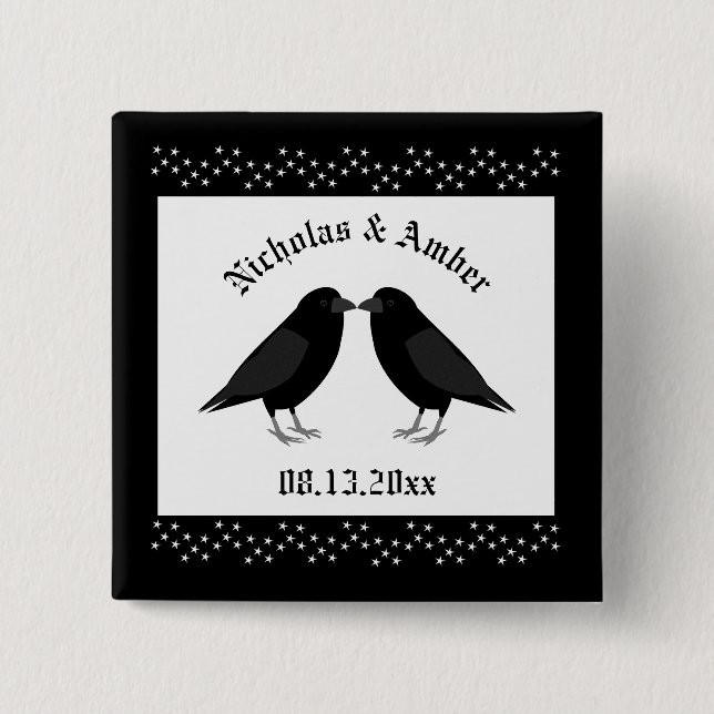 Macaron Carré 5 Cm Mariage gothique Baiser Ravens Personnalisé (Devant)