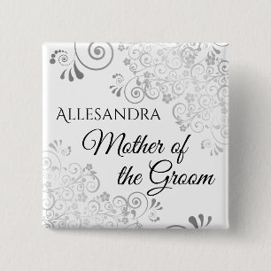 Macaron Carré 5 Cm Mariage Mère de la chambre Nom Balise Frills Argen