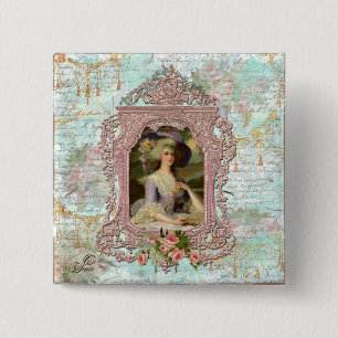 Macaron Carré 5 Cm Marie Antoinette dans un cadre rose