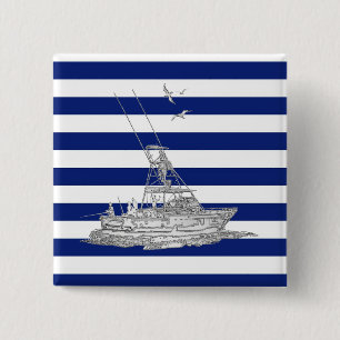 Macaron Carré 5 Cm Marlin Fishing Chrome on Navy Stripes