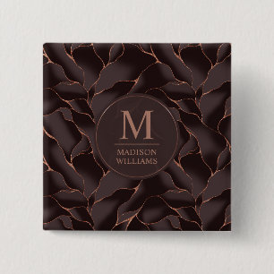 Macaron Carré 5 Cm Marron Chocolat & Or Rose Motif Vague Abstrait