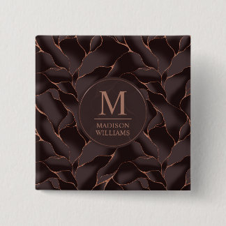 Macaron Carré 5 Cm Marron Chocolat & Or Rose Motif Vague Abstrait