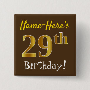 Macaron Carré 5 Cm Marron, Faux Or 29e Anniversaire, Avec Nom Personn