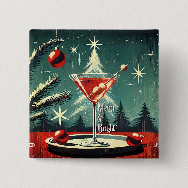 Macaron Carré 5 Cm Martini de l'Arbre de Noël Flurry Rétro 50 (Devant)