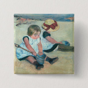 Macaron Carré 5 Cm Mary Cassatt - Enfants jouant sur la plage