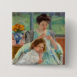 Macaron Carré 5 Cm Mary Cassatt - Jeune mère coudre