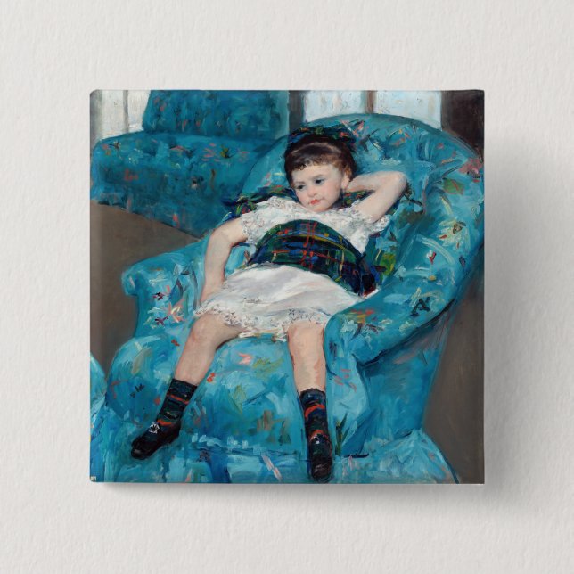 Macaron Carré 5 Cm Mary Cassatt - Petite fille dans un fauteuil bleu (Devant)