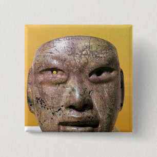 Macaron Carré 5 Cm Masque funéraire, Olmec, du Mexique