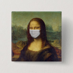 Macaron Carré 5 Cm Masque Visage Mona Lisa Lapel Button Dans un Monde