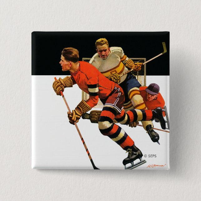 Macaron Carré 5 Cm Match de hockey sur glace (Devant)