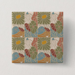 Macaron Carré 5 Cm Matisse Groovy floral Art Nouveau 1970s Boho 
