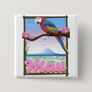 Macaron Carré 5 Cm Maui Hawaii perroquet affiche de voyage tropicale