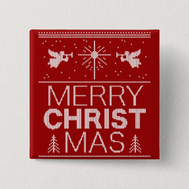 Macaron Carré 5 Cm Mauvais Joyeux CHRISTmas Sweater Religieux Rouge B (Devant)