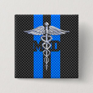 Macaron Carré 5 Cm Médecin Médicale MD Caduceus Fibres de carbone ray
