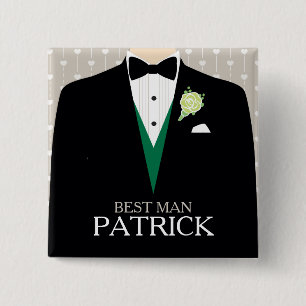 Macaron Carré 5 Cm Meilleur homme tuxedo vert rose bouton personnalis