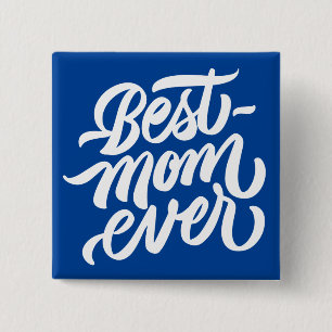 Macaron Carré 5 Cm Meilleure maman jamais manuscrite Script bleu mari