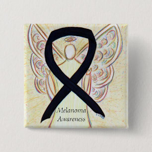 Macaron Carré 5 Cm Melanoma Sensibilisation Ruban Angel Personnalisé 