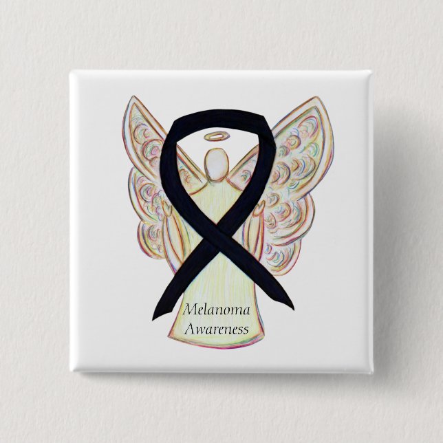 Macaron Carré 5 Cm Melanoma Sensibilisation Ruban Angel Personnalisé  (Devant)