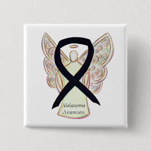 Macaron Carré 5 Cm Melanoma Sensibilisation Ruban Angel Personnalisé 