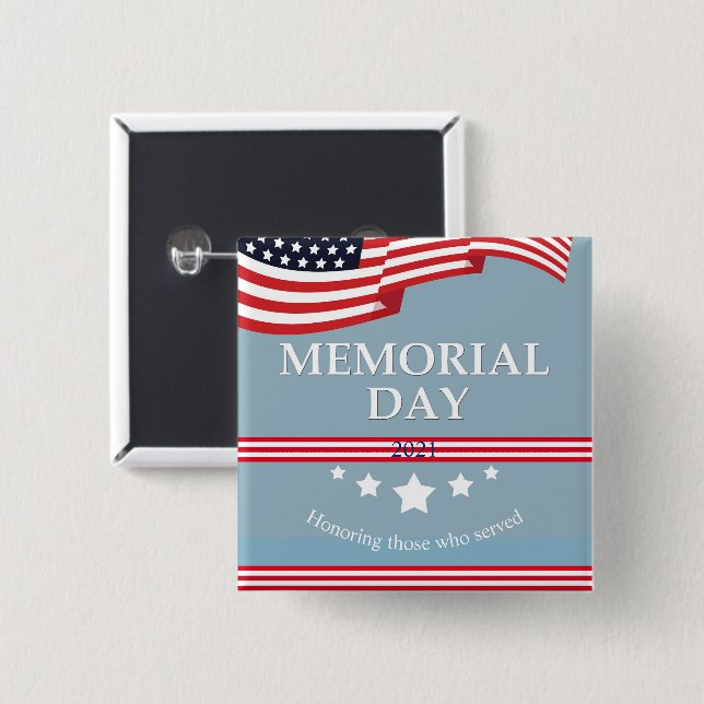Macaron Carré 5 Cm Memorial Day American Flag Typographie Patriotique (Devant & derrière)