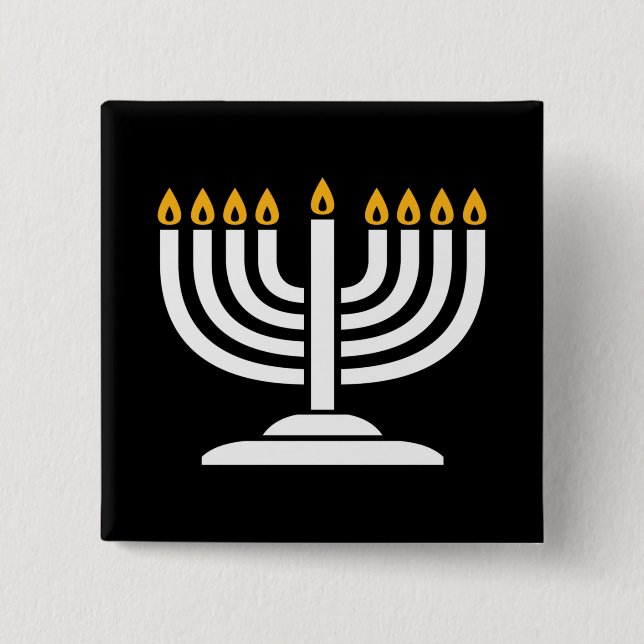 Macaron Carré 5 Cm Menorah - Joyeux cadeau de vacances juives Hanoukk (Devant)