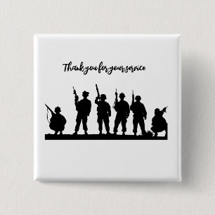 Macaron Carré 5 Cm Merci pour votre service soldats noir&blanc