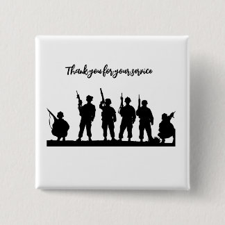 Macaron Carré 5 Cm Merci pour votre service soldats noir&blanc 