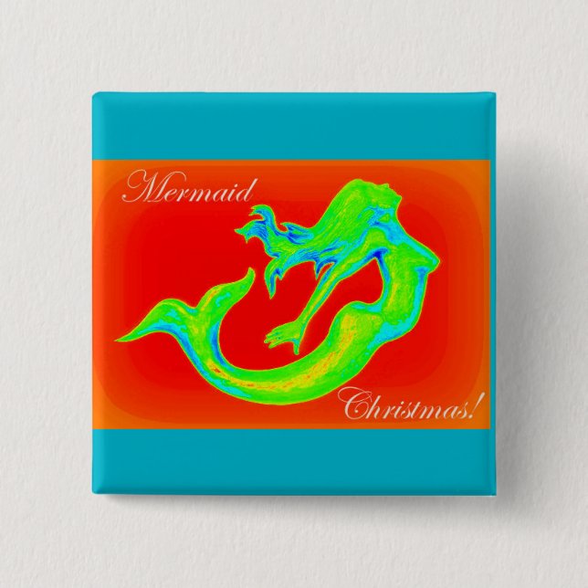 Macaron Carré 5 Cm mermaid, bouton noël (Devant)