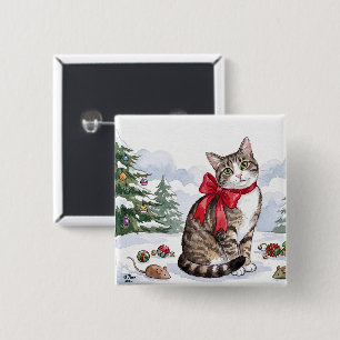 Macaron Carré 5 Cm Mia le chat festif avec décoration de fêtes