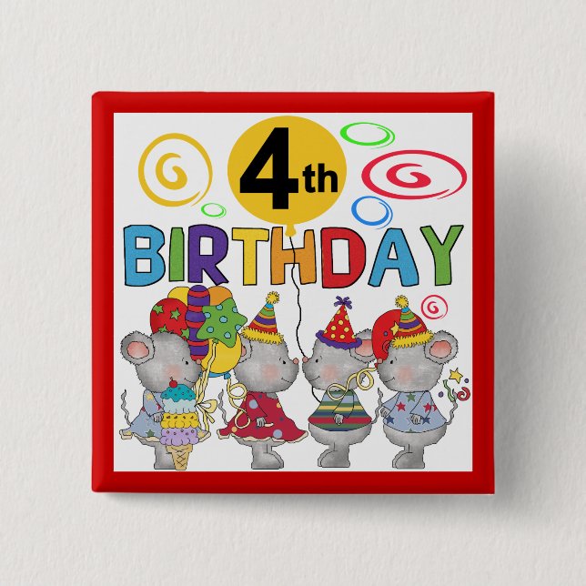 Macaron Carré 5 Cm Mice 4th Birthday T-shirts et cadeaux (Devant)
