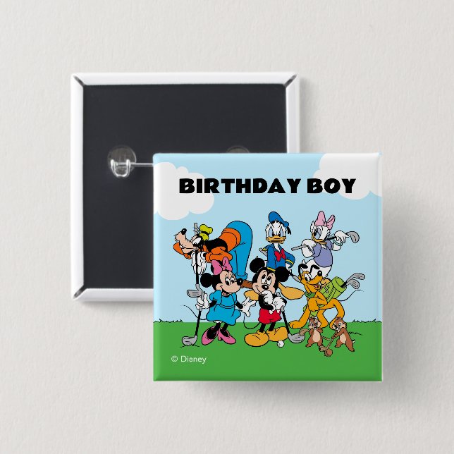 Macaron Carré 5 Cm Mickey et Friends Golf Anniversaire (Devant & derrière)