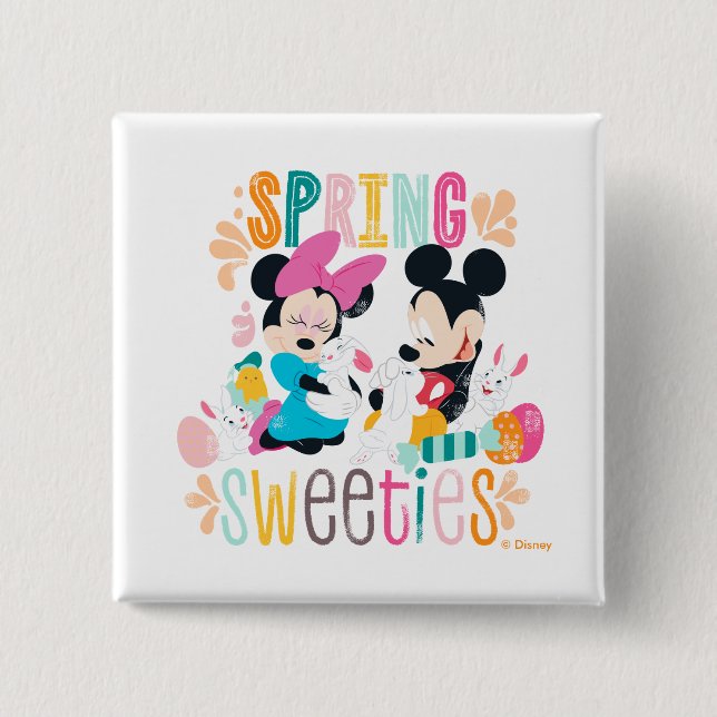 Macaron Carré 5 Cm Mickey et Minnie | Sweeties de printemps (Devant)