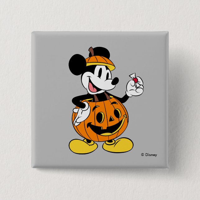 Macaron Carré 5 Cm Mickey Mouse habillée en Citrouille (Devant)